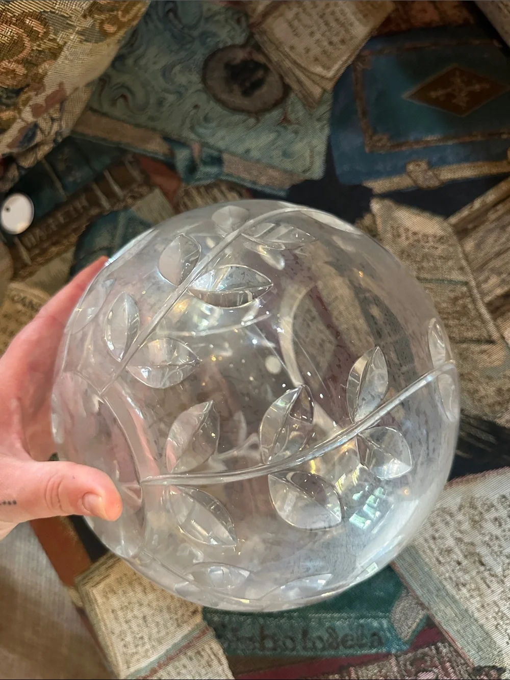 Crystal Leaf Etched Glass Bowl tiffany & co